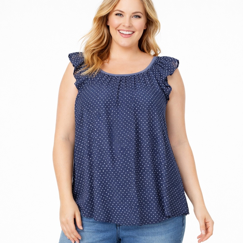 Luisa Rocci delicate flutter sleeve polka dot feminine sleeveless top Size S AR1